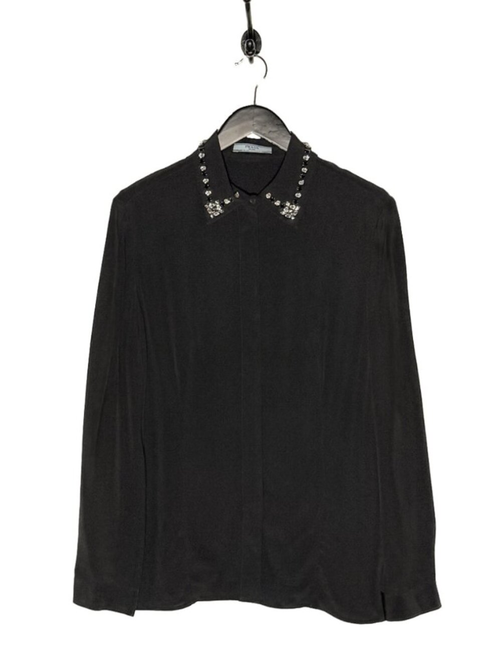 Prada Black Silk Crystal Embellished Collar Blouse